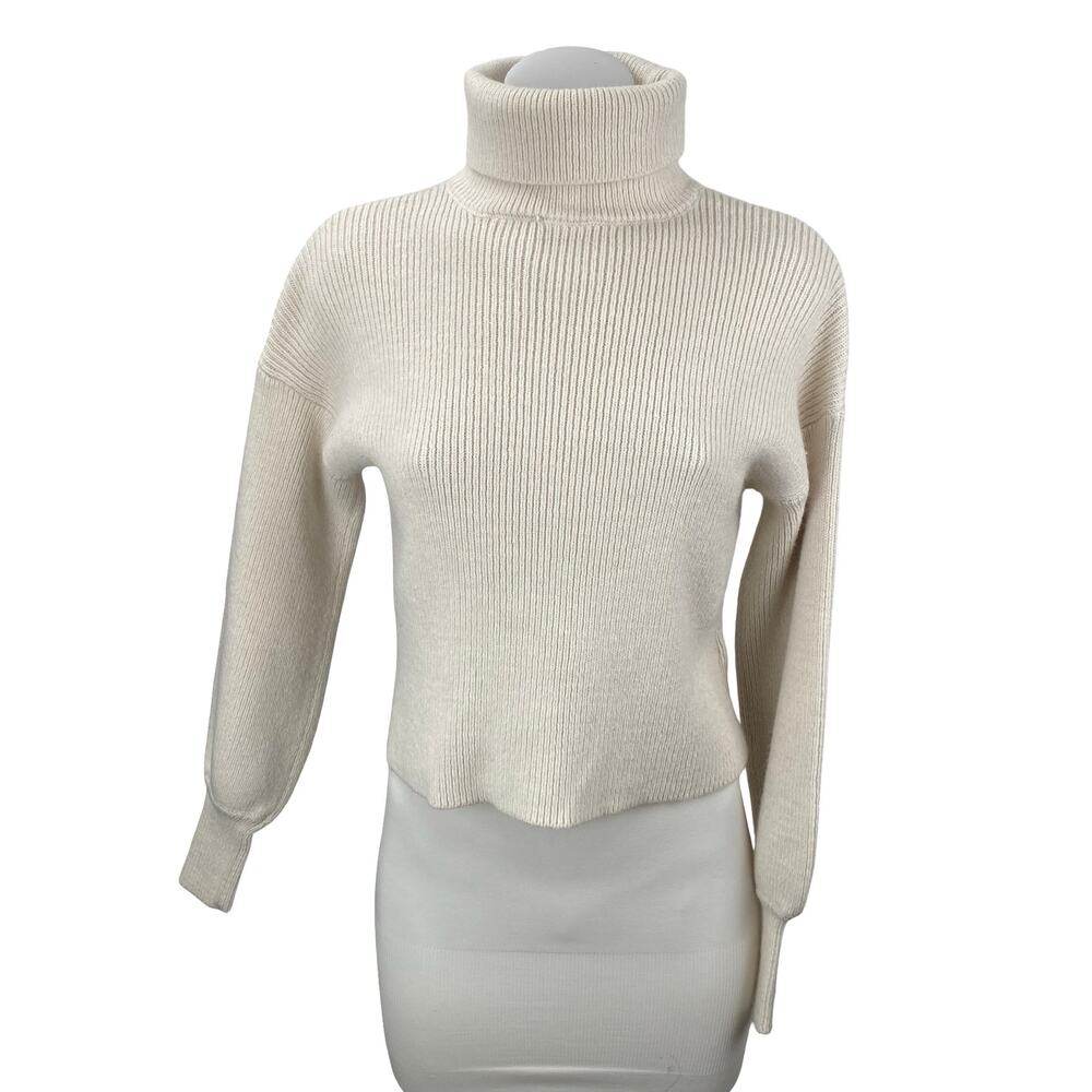 Urban Outfitters Beige Cream Ribbed Knit Turtleneck Long Sleeve Sweater Top XS